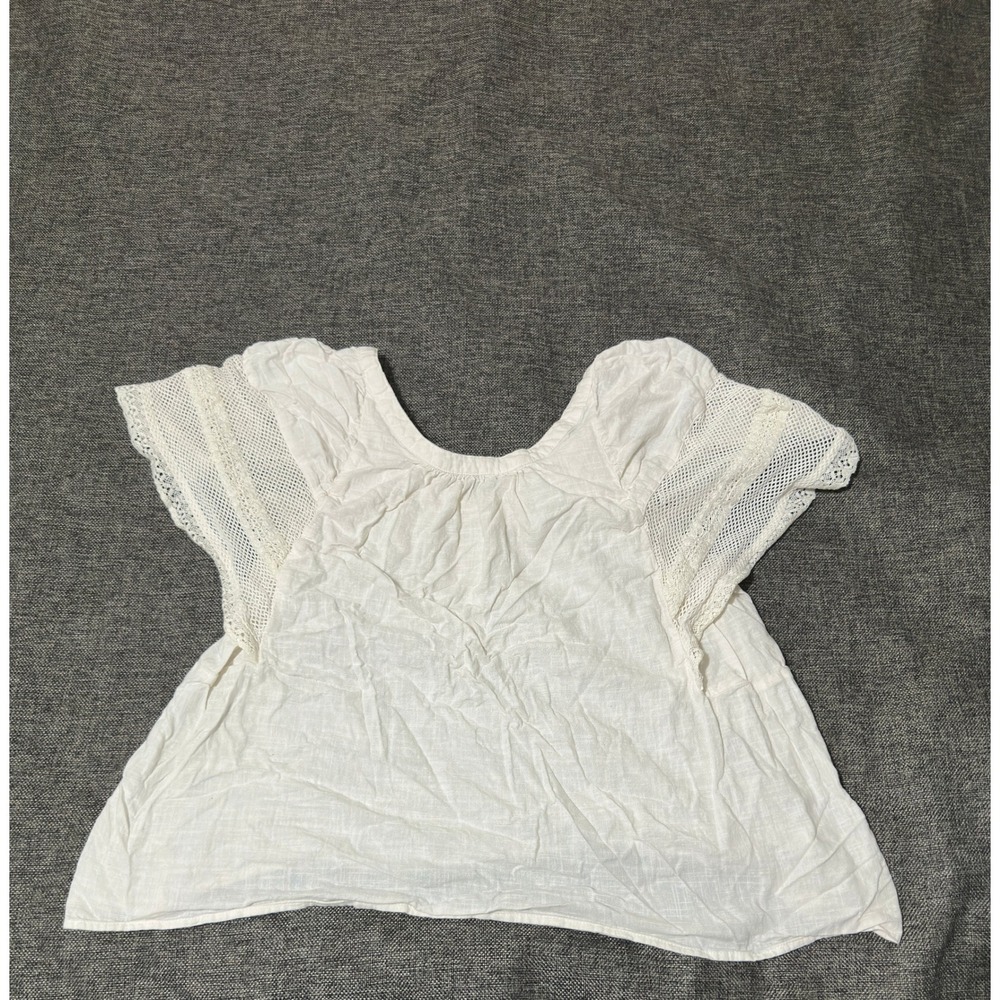 Old Navy Women's XL Blouse White Lace Crochet Flutter Sleeve Cotton Boho Top
